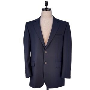 Jos A Bank 40R Blue 100% Wool Blazer Suit Coat Antiqued Brass Buttons *Read
